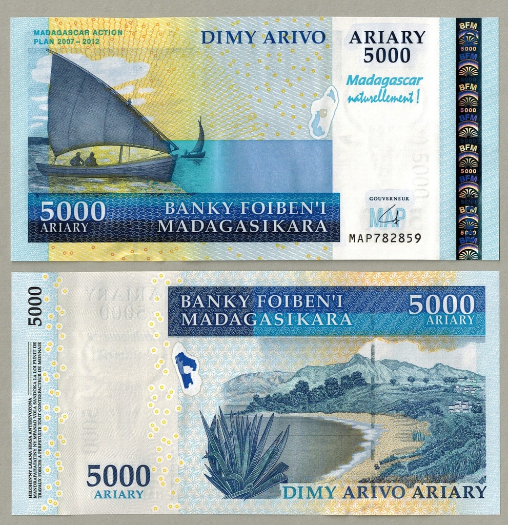 Madagaskar 5000 Ariary 2007 2008 P-94 UNC Okolicz.