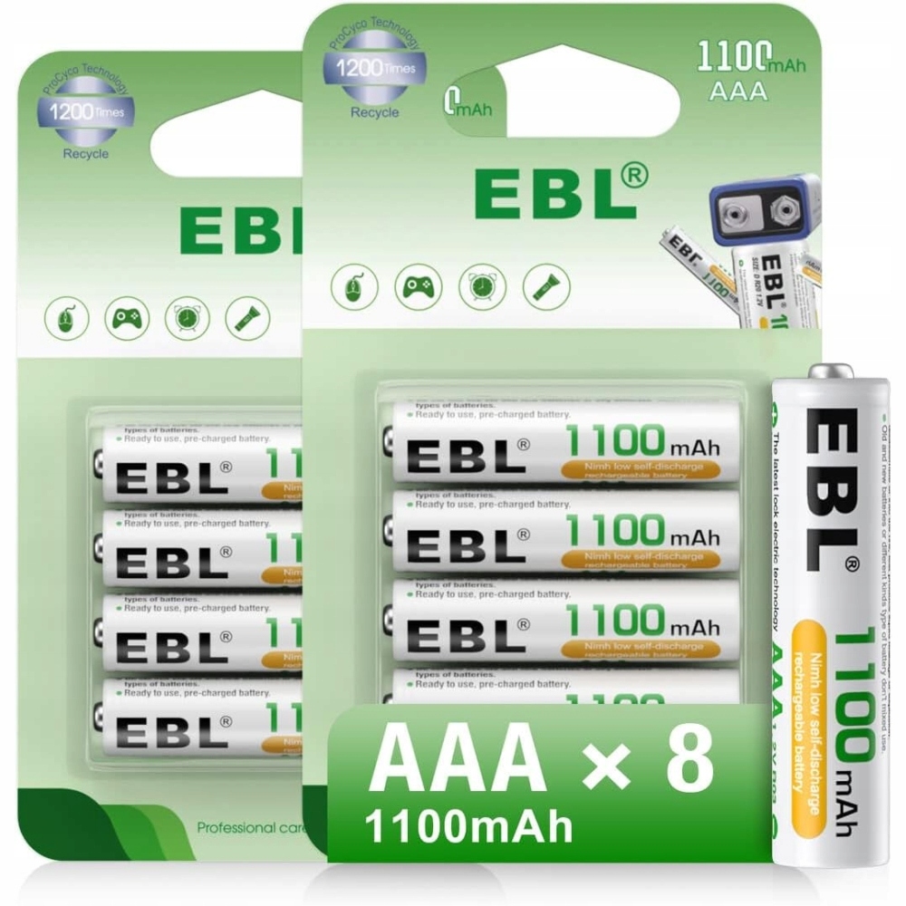EBL Akumulatory AAA 1100mAh Ready2Charge - 8 sztuk