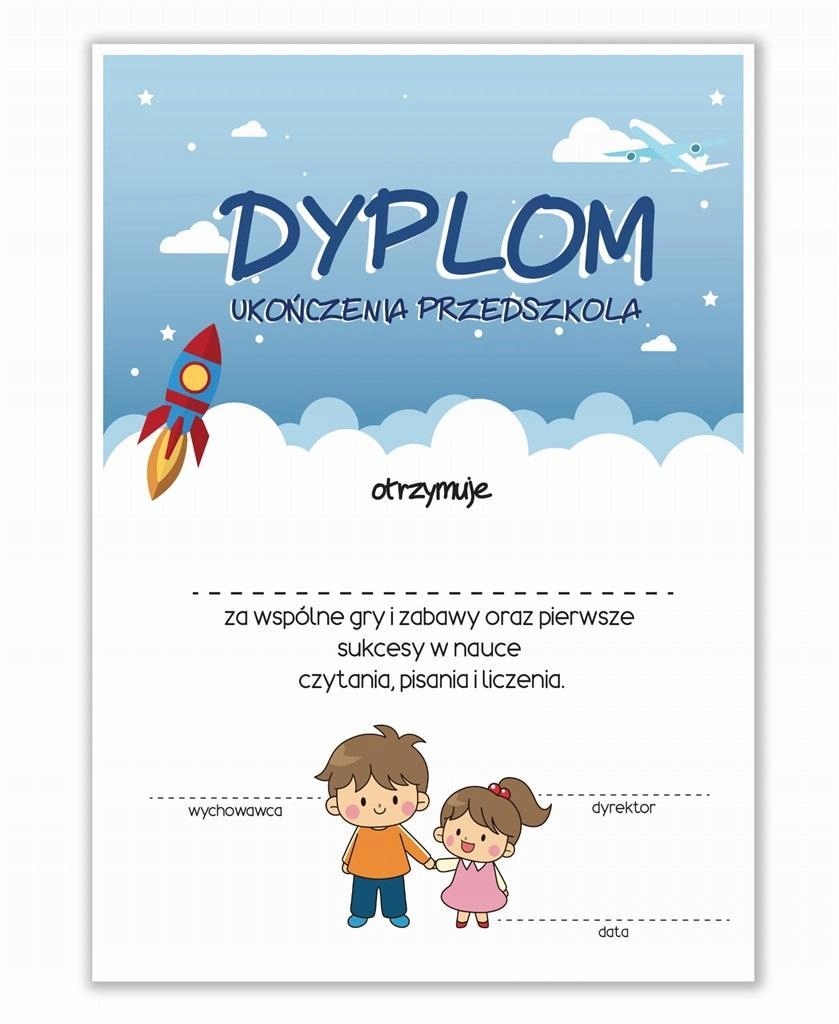DYPLOM A4 UKOŃCZENIA PRZEDSZKOLA - CHMURY 10SZT