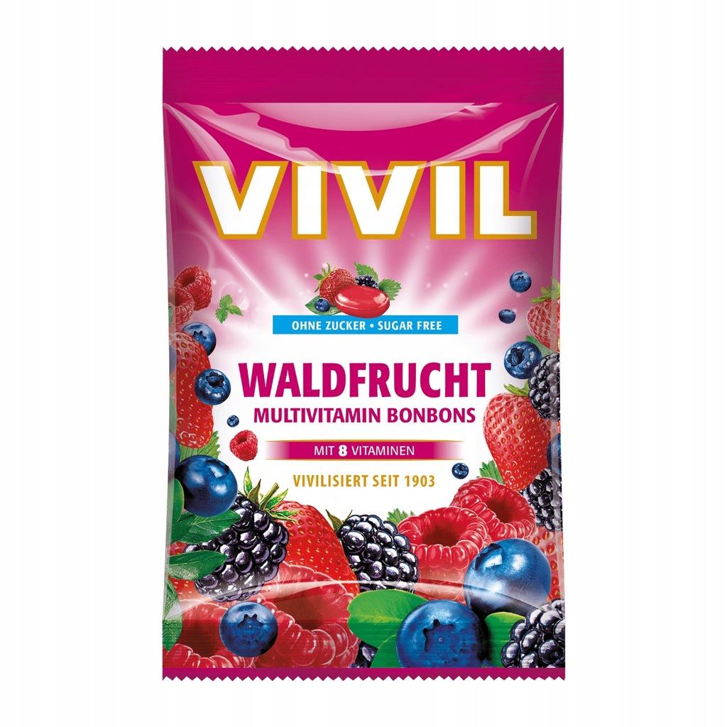 Cukierki bez cukr Vivil owoce leśne 120g z Niemiec