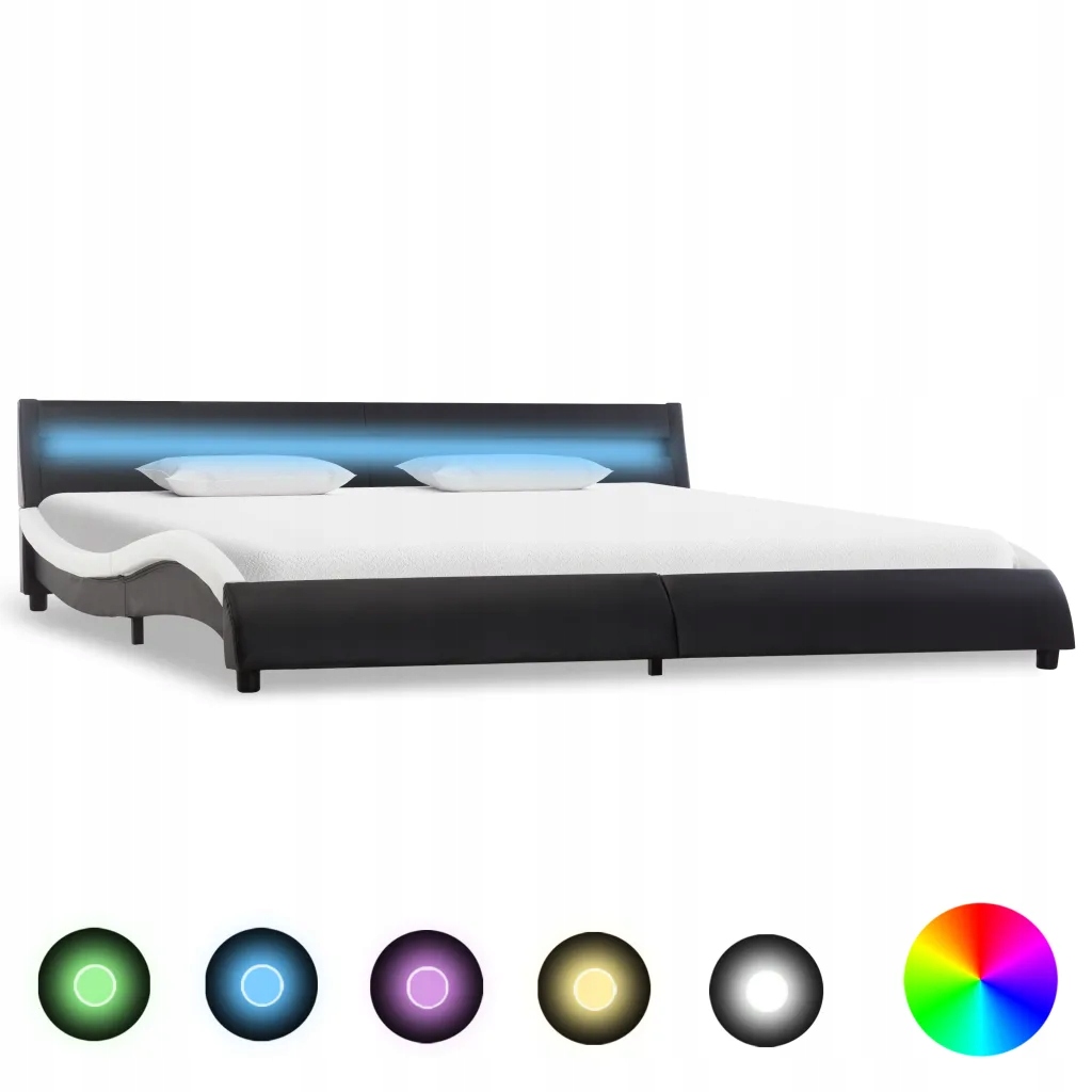 Rama łóżka z LED, czarno-biała, sztuczna skóra, 18