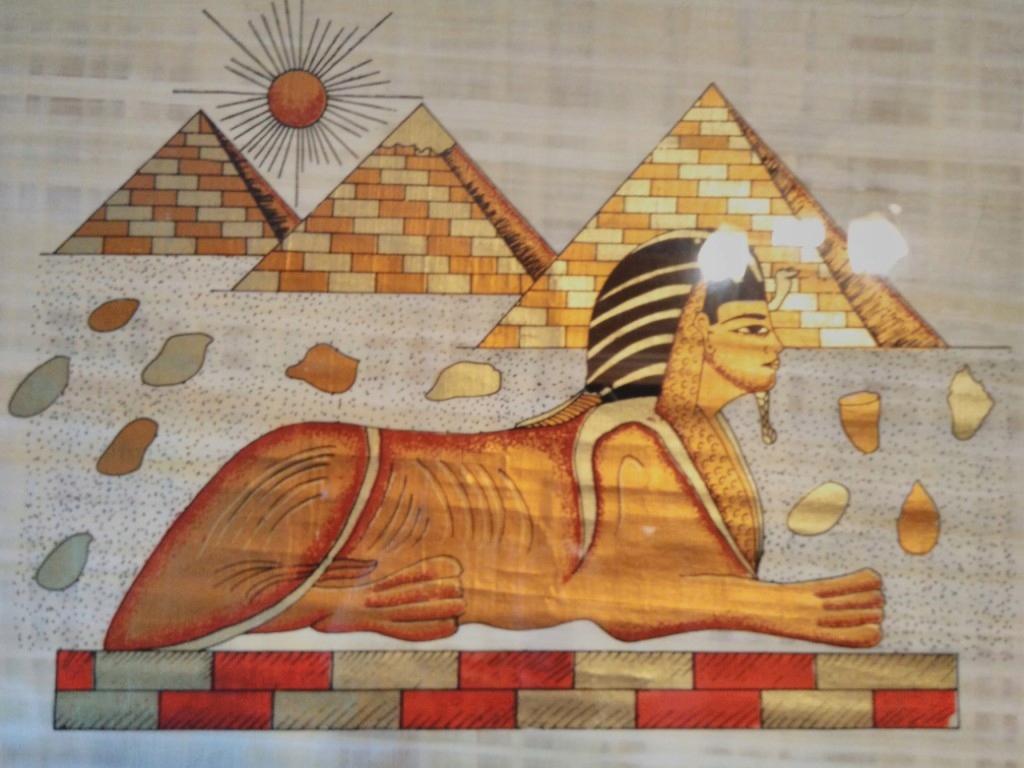 Oryginalny papirus z Egiptu, Sfinks i piramidy