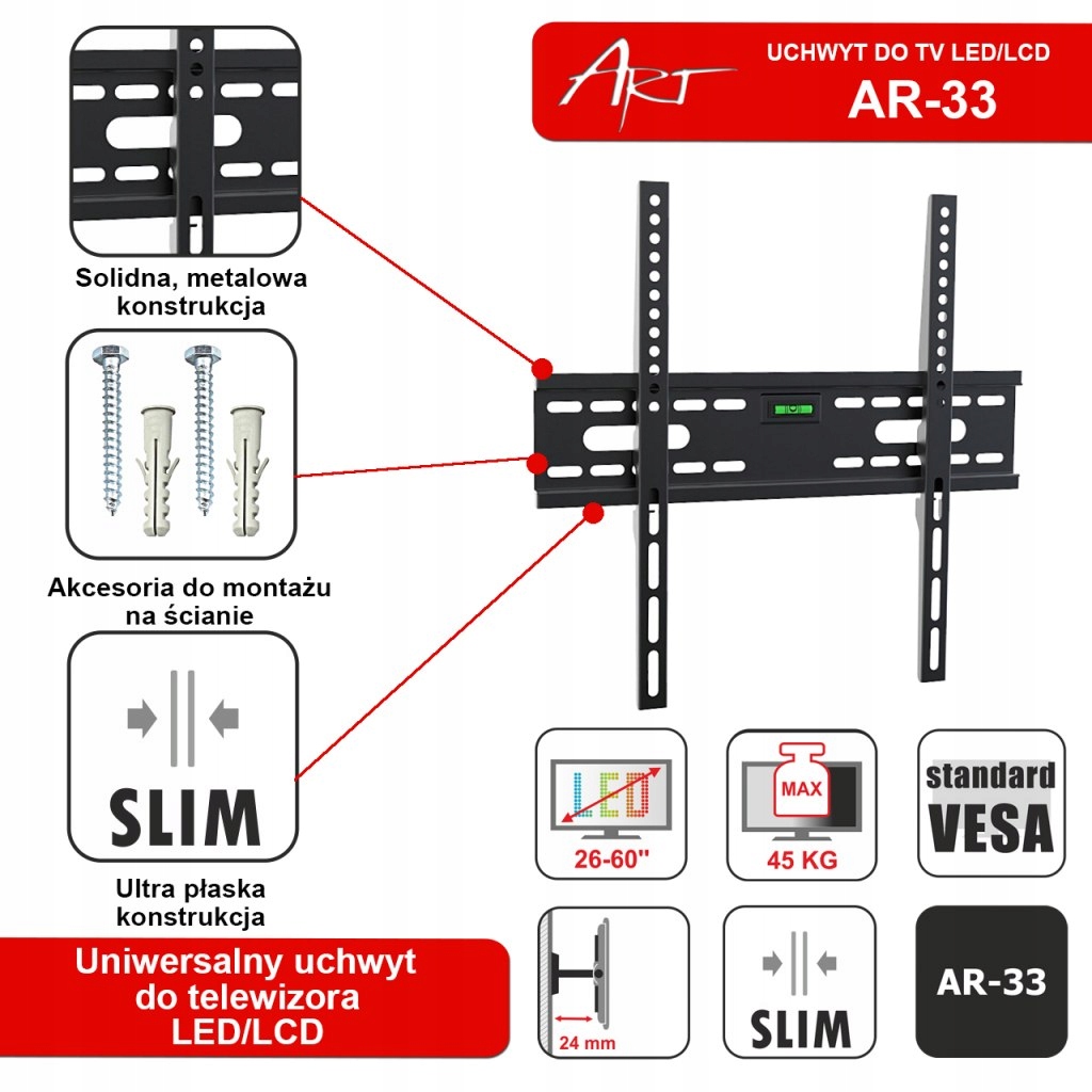 UCHWYT DO TV LCD/LED 26-60" 45KG AR-33 ART be