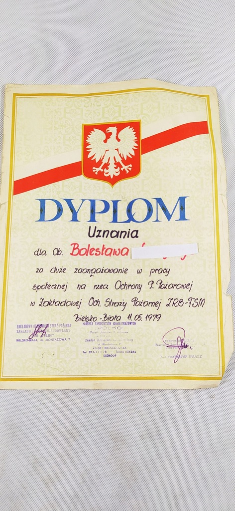 Dyplom-OSP ZRB FSM, Bielsko- Biała 1979