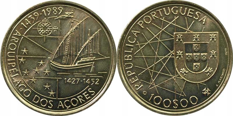 128272 100 Escudos 1989 rok Portugalia Azory