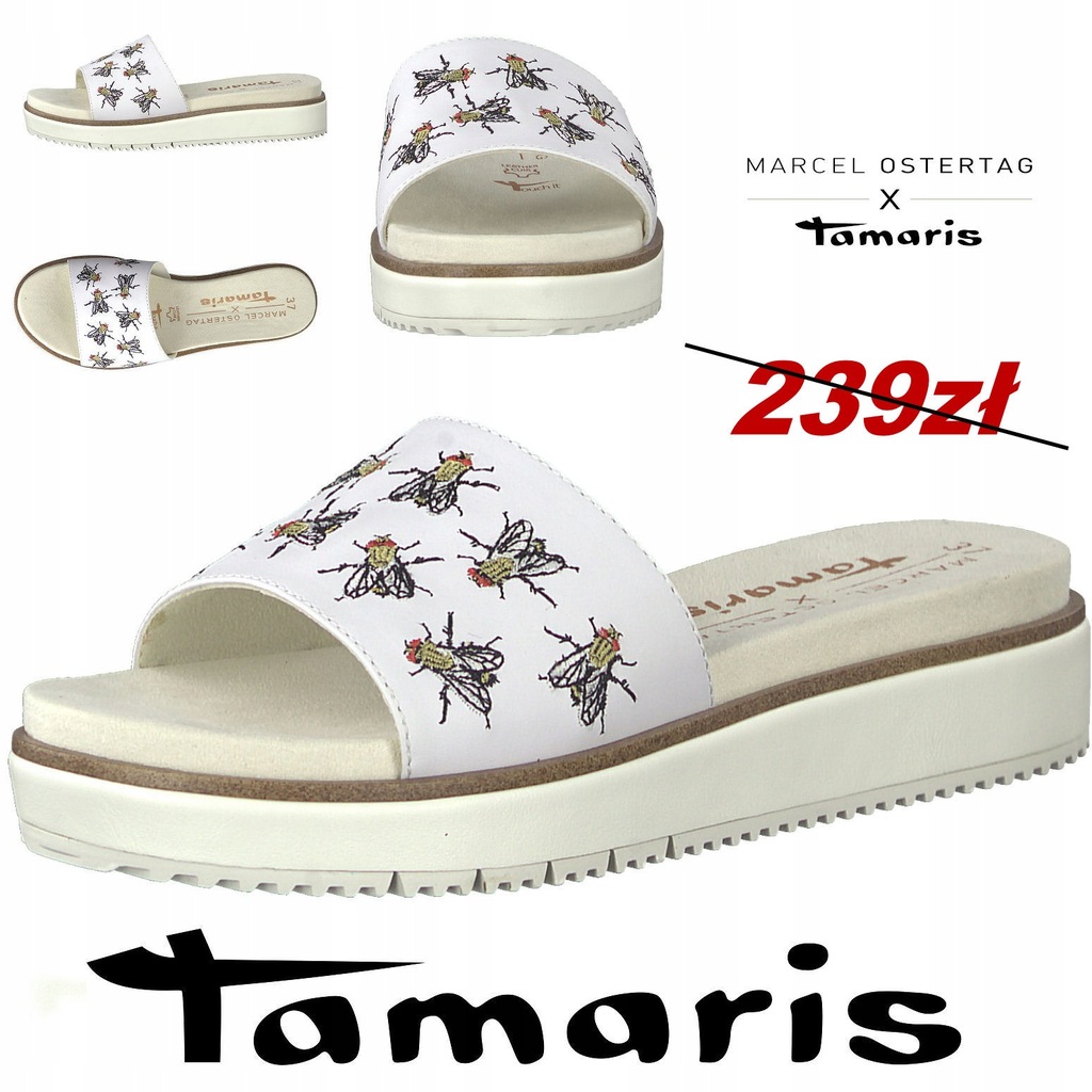 TAMARIS klapki TS-27105 skóra white/fly r. 38 PRO!