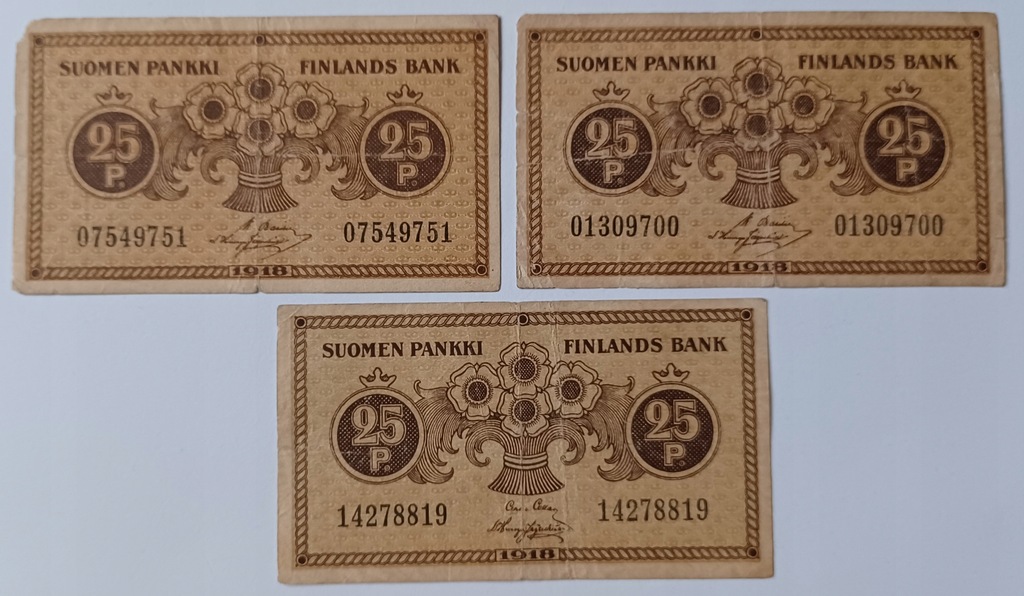 Banknot Finlandia 25 Pennia 1918 rok