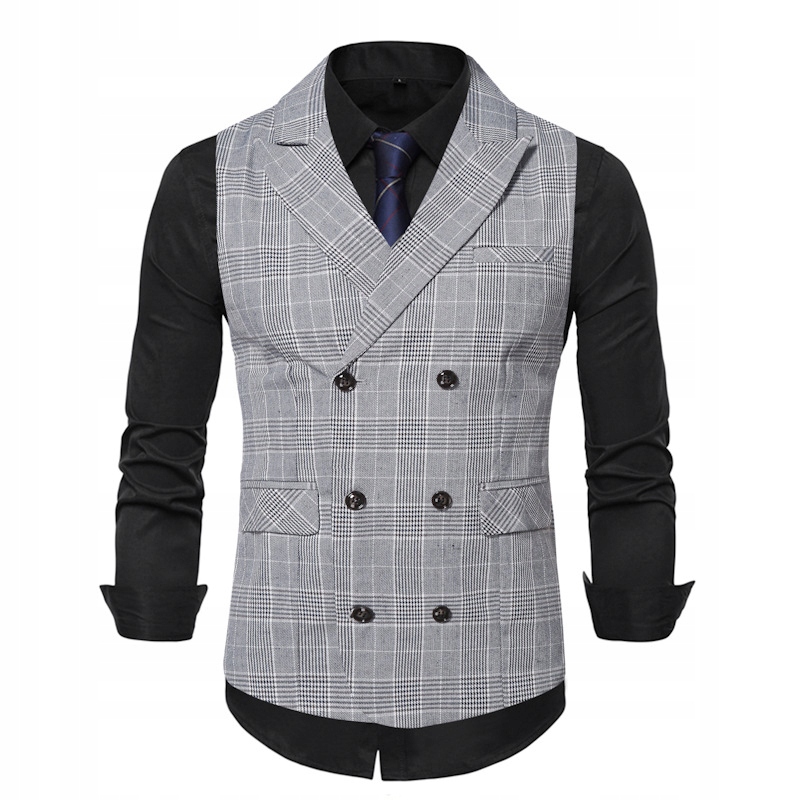 Men's business plaid double breasted vest