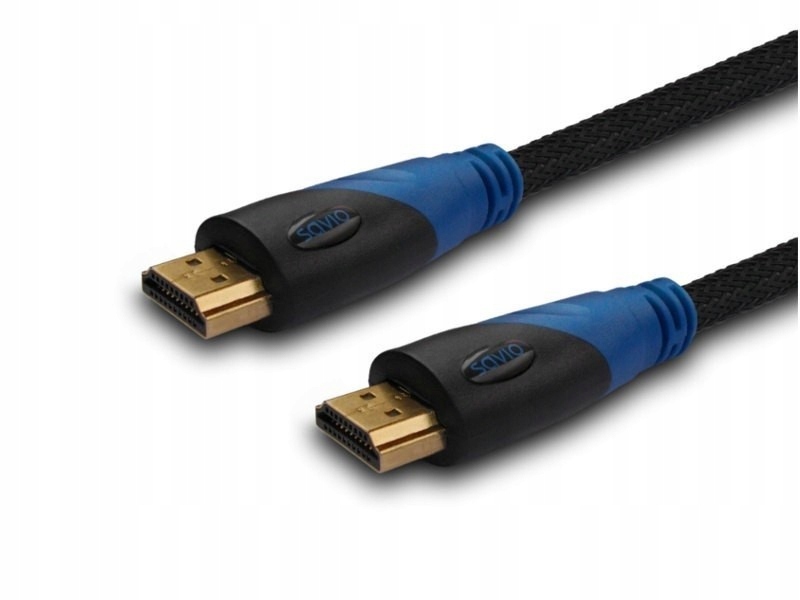 SAVIO Kabel HDMI (M) 5m, oplot nylonowy, złote,,,