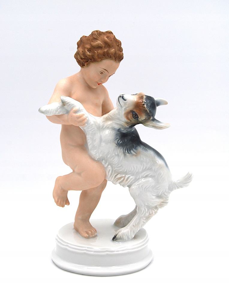 Porcelana Rosenthal figurka Cheruba z koźlątkiem, proj. Max Hermann Fritz