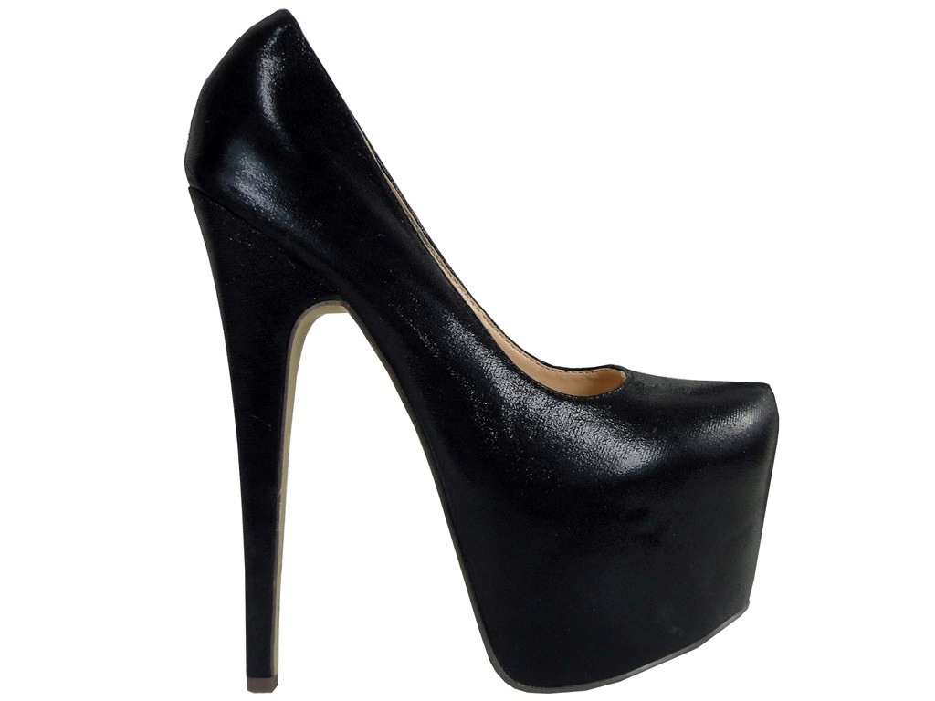 Wysokie czarne szpilki na platformie high heels 40