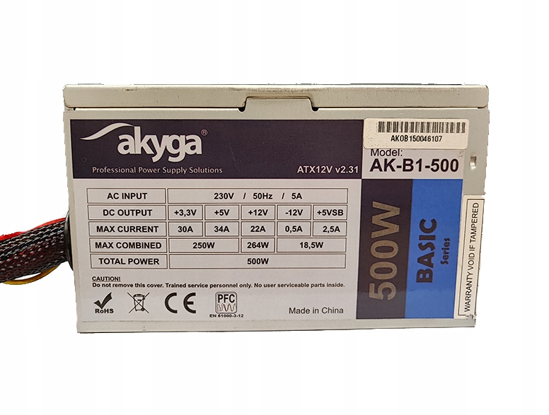 Zasilacz ATX Akyga Basic 500 W (PCIe 6PIN)