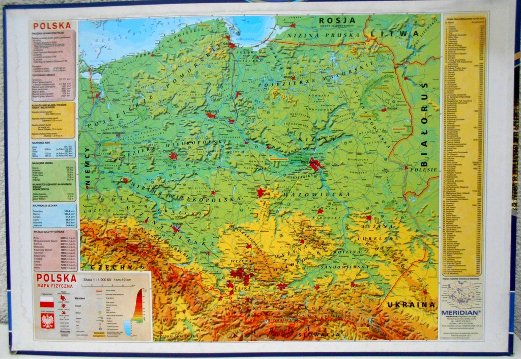 Podkład szkolny POLSKA , mapa fizyczna,rzeki,parki