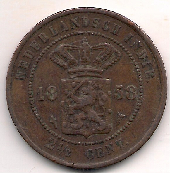 Indie Holenderskie 2 1/2 centa 1858r