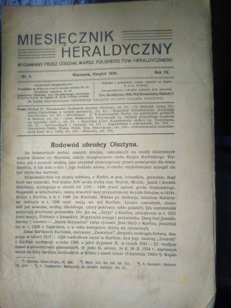 Miesięcznik Heraldyczny 5/1930 Karliński, Chalecki