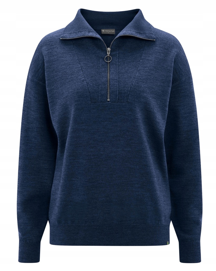 Świetny sweter Troyer z wełny i konopi Navy XL