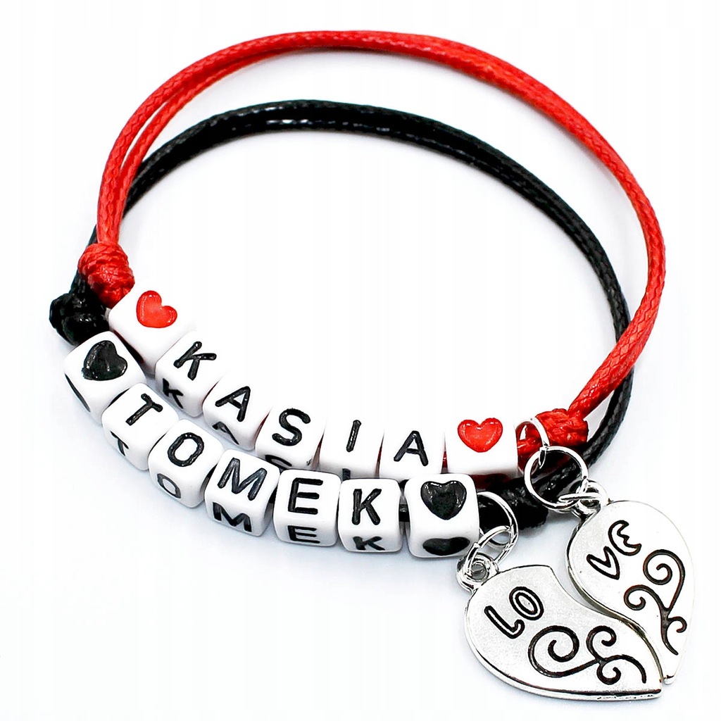 BRANSOLETKA DLA PAR KOMPLET WALENTYNKI SERCE IMIĘ