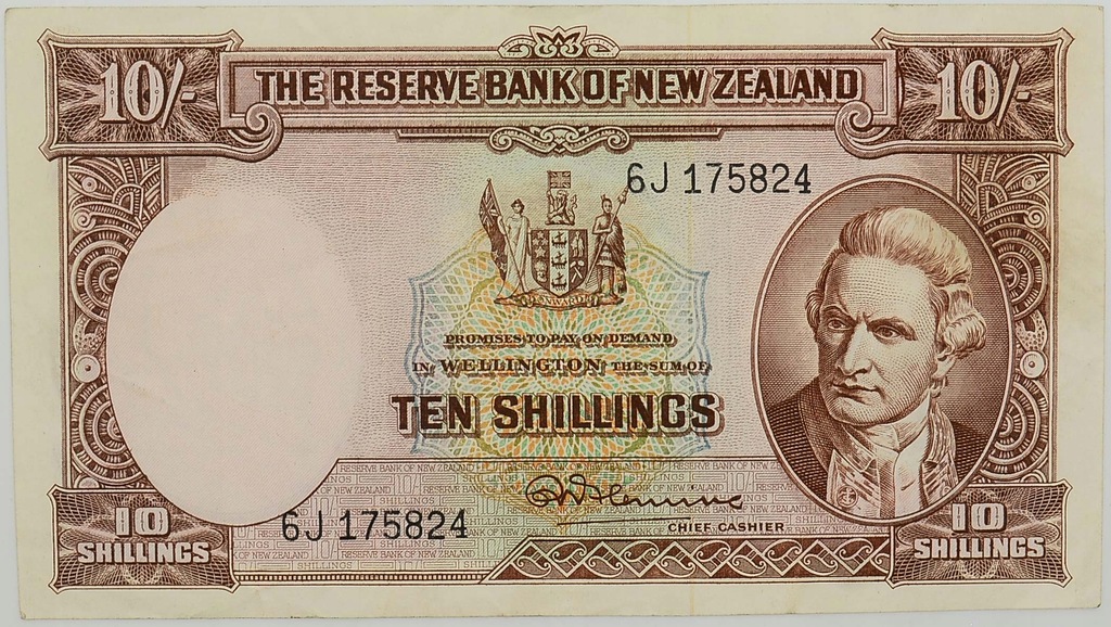 12.fu.N.Zelandia, 10 Szylingów 1940-1967, St.2/3+