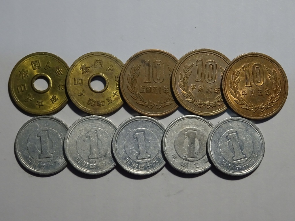 10 monet Japonia 1-10 jenów mix-J171