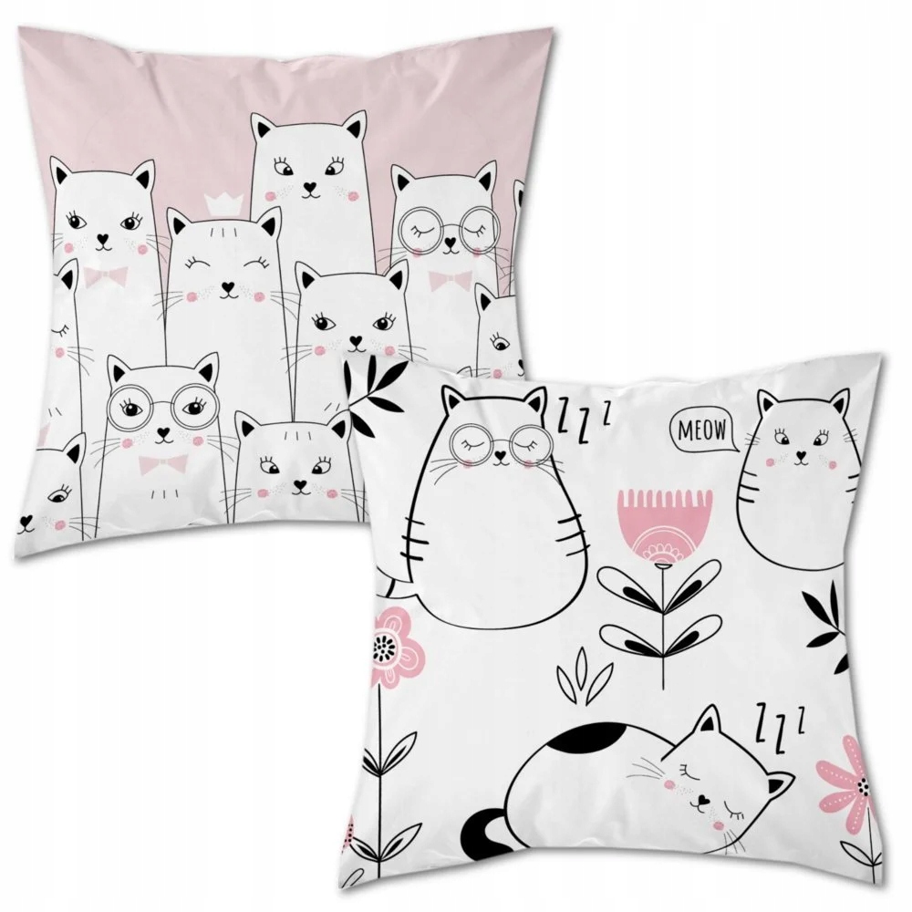 Poszewka 40x40cm KOTY dwustronna 100% bawełna różowa