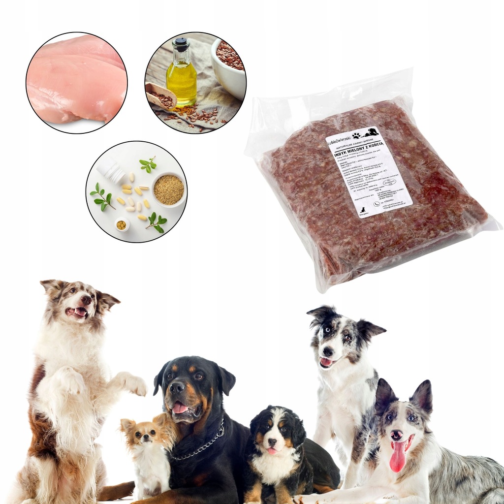 Mięso surowe mrożone mokra karma dla psa mięso indyk witaminy 1kg BARF