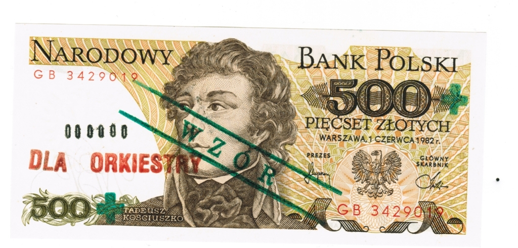 Cegiełka Banknot 500+ dla WOŚP nr 000000 WZÓR