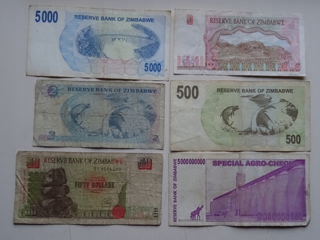 6 banknotów Zimbabwe ciekawy mix -E116