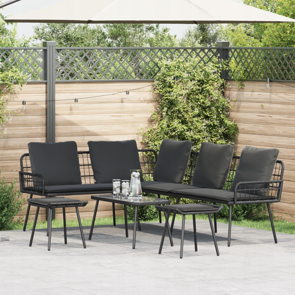vidaXL Zestaw mebli ogrodowych 4-częściowy z poduszkami Czarny Rattan Poli
