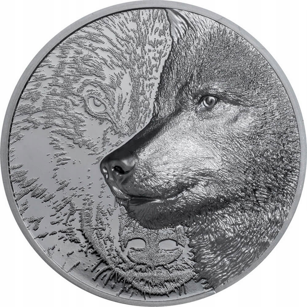 Mongolia Mystic Wolf Black proof moneta 2 oz