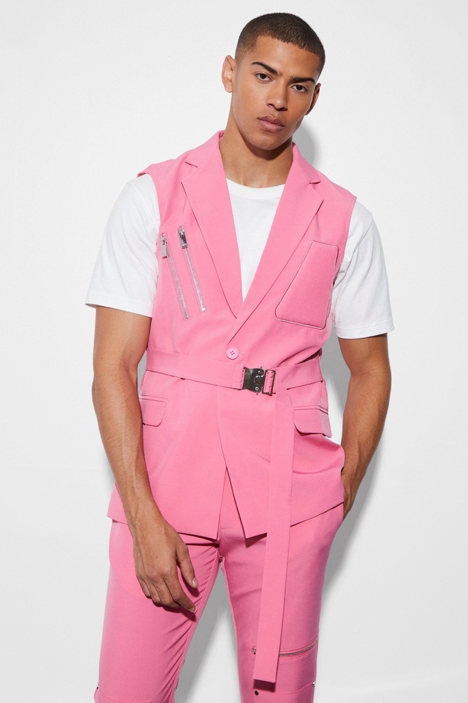 BOOHOO różowa Jednorzędowa marynarka bez rękawów 44