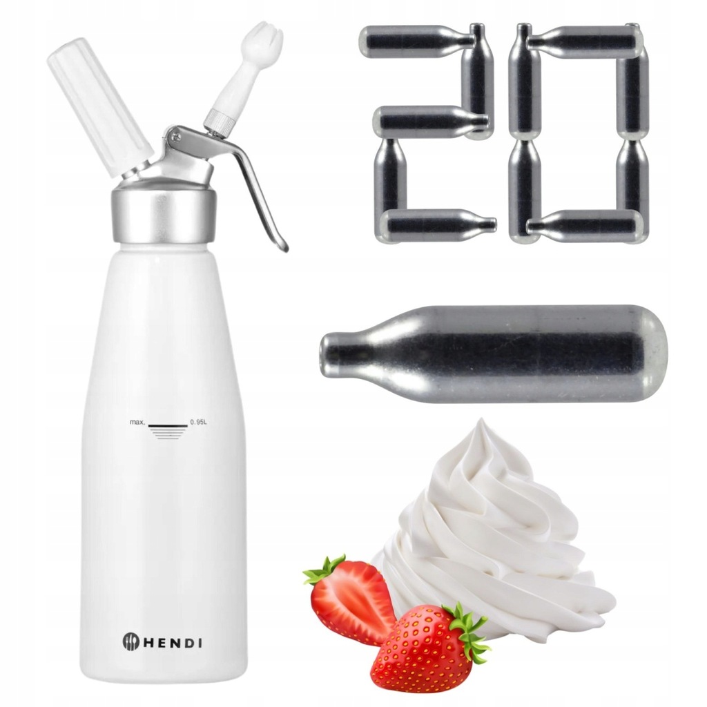 Syfon Dekorator Do Bitej Śmietany 1L + 20 naboi N2O Hendi 588376