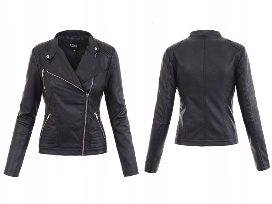 8674 Damska Kurtka Ramoneska Czarna XL