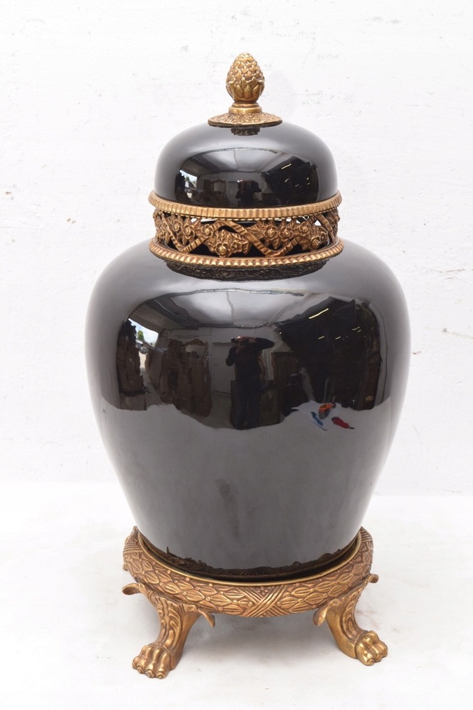 wielka PORCELANOWA czarna AMFORA wazon z BRĄZU