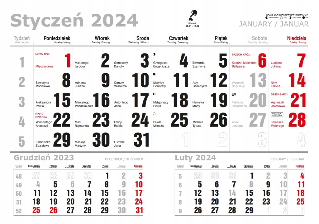 Kalendarz - kalendaria jednodzielne 2024 - 100 kpl