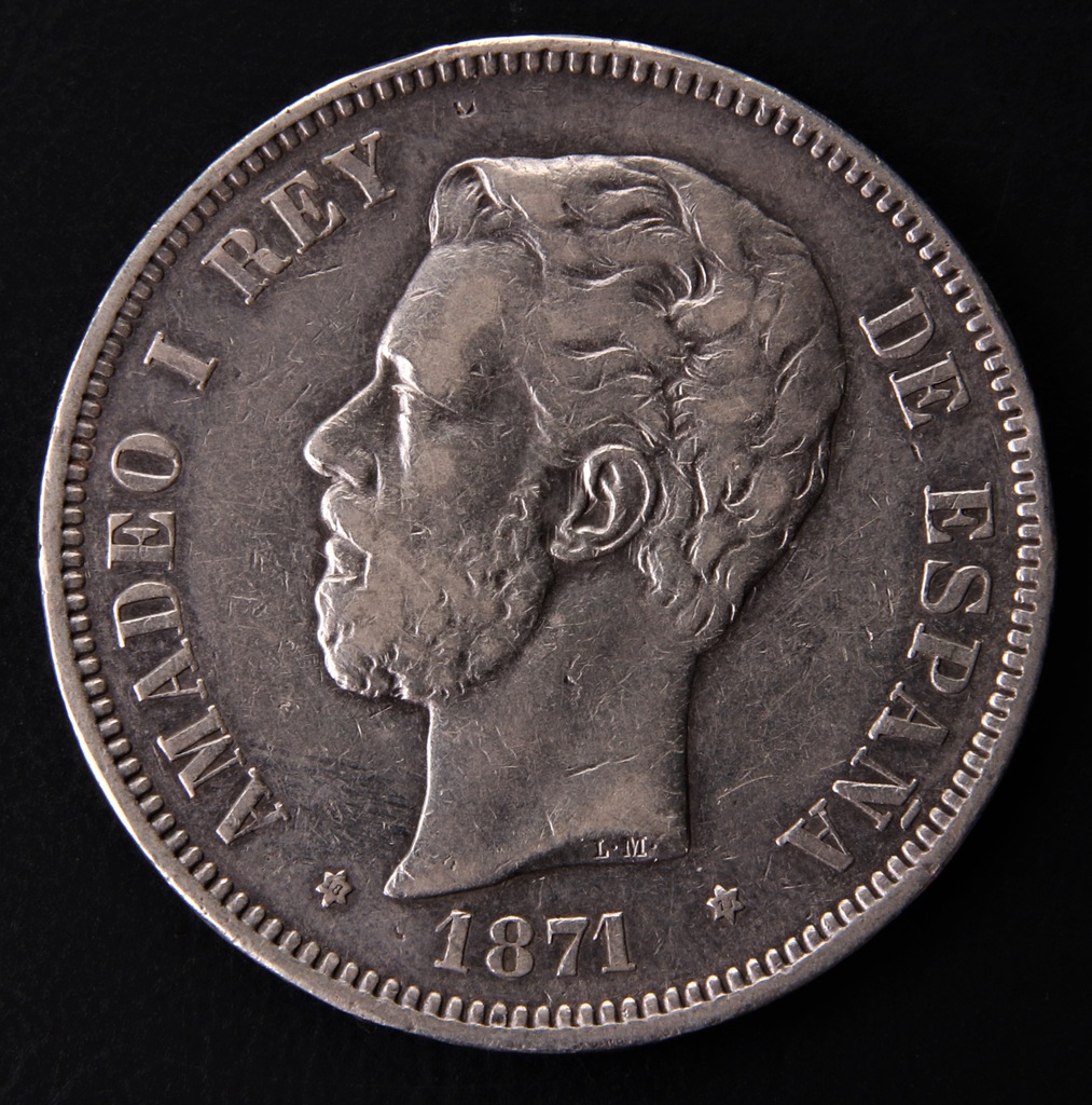 ANK HISZPANIA AMADEO I REY 5 PESETAS 1871