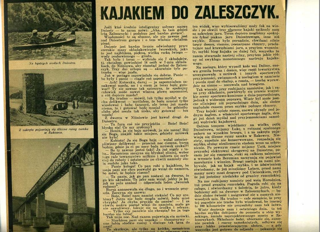 INFORMACJA PRASOWA z lat 30 uw- Kajakiem do ZALESZ