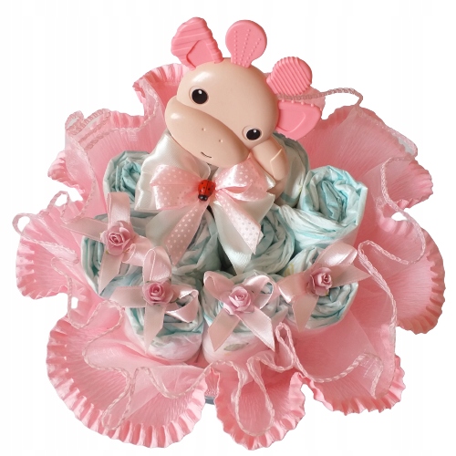Bukiet pampersy pieluchy grzechotka gryzak Chrzest