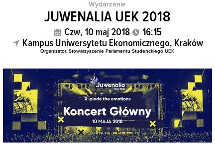 JUWENALIA UEK KRAKÓW 2018, BILET DLA STUDENTA UEK