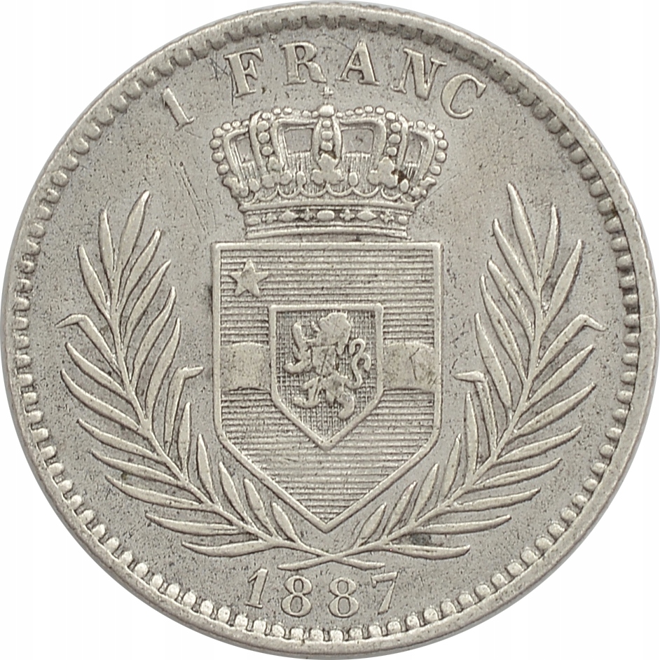 14.fu.CONGO BELG., LEOPOLD II, 1 FRANK 1887 rzadka