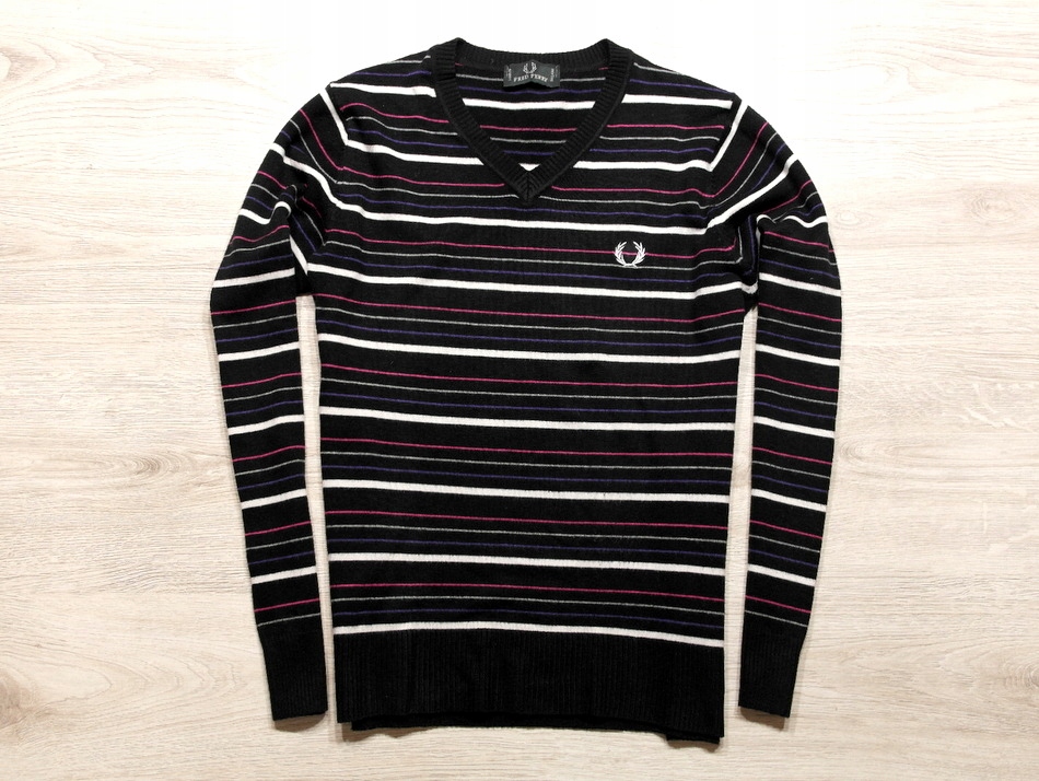 FRED PERRY _ WEŁNIANY CIEPŁY SWETER Z LOGO _ S/M