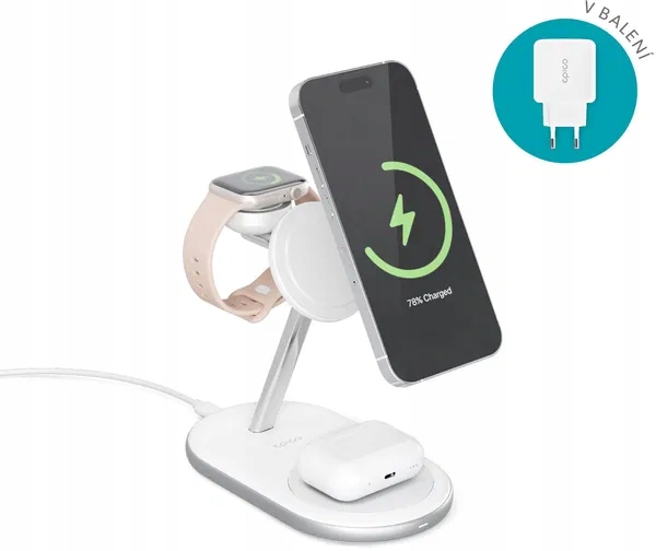 Podstawka ładująca Epico 3 w 1 do MagSafe z adapterem w zestawie - biała