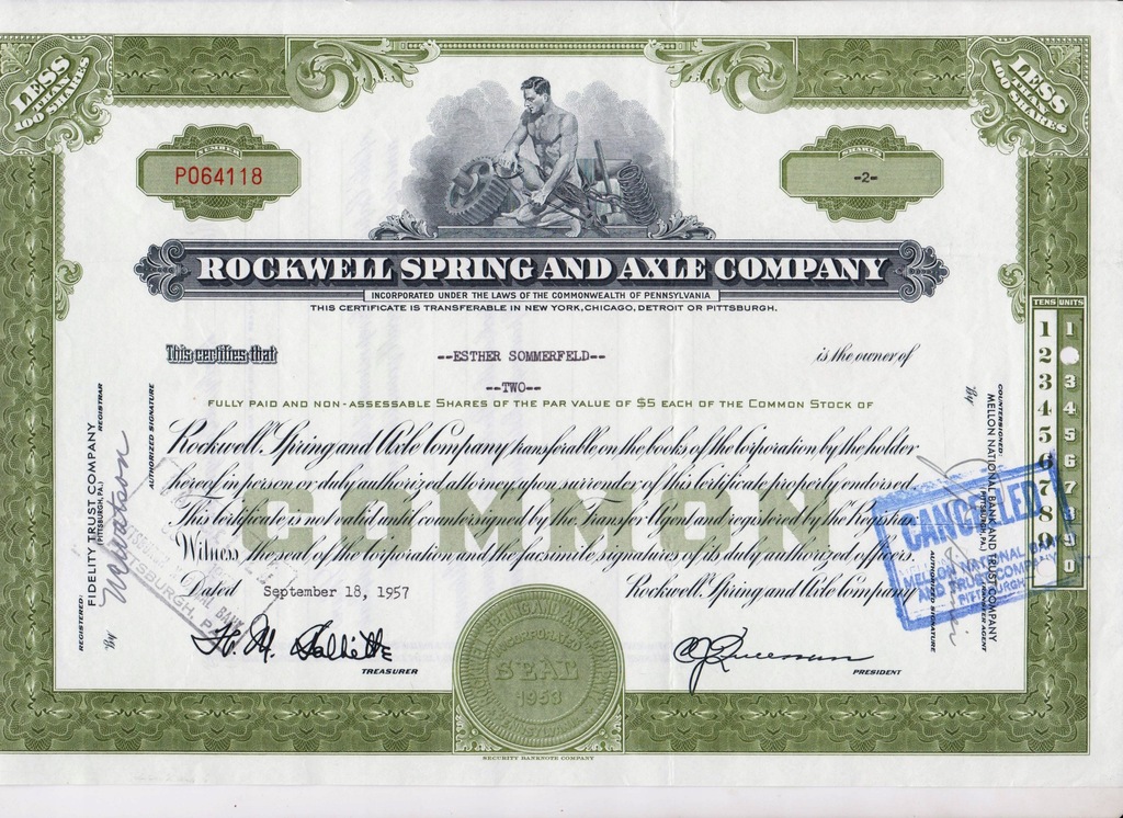 Купить Rockwell Spring & Axle Co, 1957 г., 2 акции: отзывы, фото, характеристики в интерне-магазине Aredi.ru