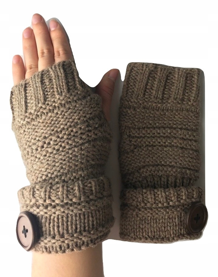 rękawiczki damskie zimowe mitenki ciepłe brąz