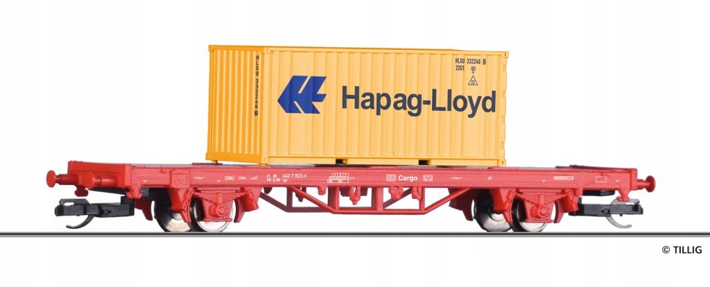 Tillig 17480 wagon towarowy platforma Lgs DB AG z kontenerem Ep.VI skala TT
