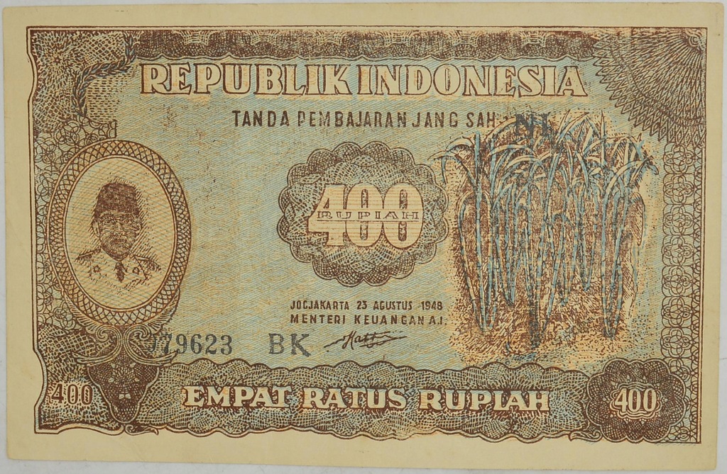 12.hc.Indonezja, 400 Rupii 1948 b.rzadki, St.2