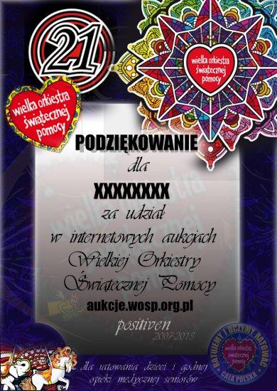 podziękowanie WOŚP za wspólne granie - XXI finał n