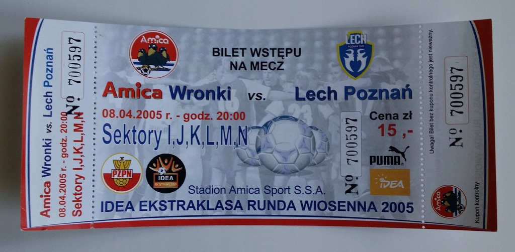 Bilet Amica Wronki - Lech Poznań 08.04.2005