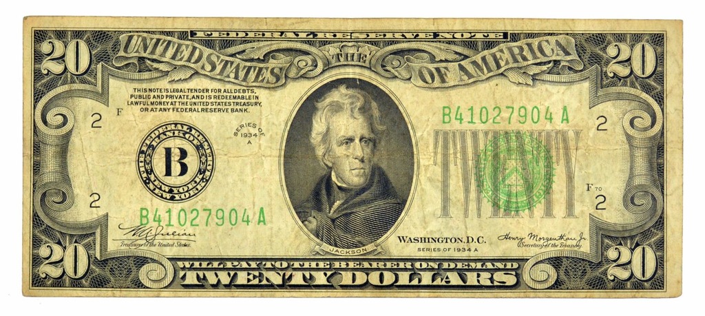 USA 20 DOLLARS SERIA 1934 A GREEN B41027904A