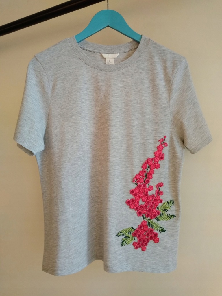 Koszulka t-shirt szary melanż z aplikacją H&M