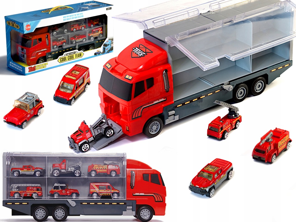 Transporter ciężarówka TIR wyrzutnia metalowe auta straż pożarna